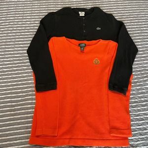 RALPH LAUREN ORANGE KNIT SWEATER + LACOSTE BUTTON-UP KNIT SWEATER